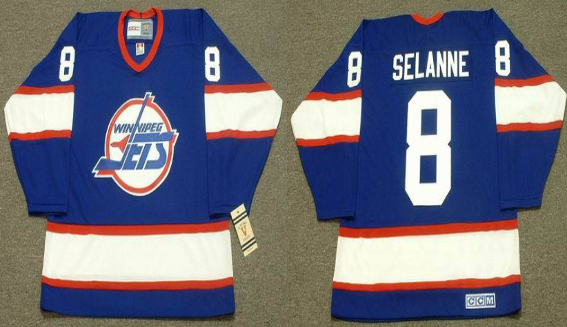 2019 Men Winnipeg Jets #8 Selanne blue CCM NHL jersey->winnipeg jets->NHL Jersey